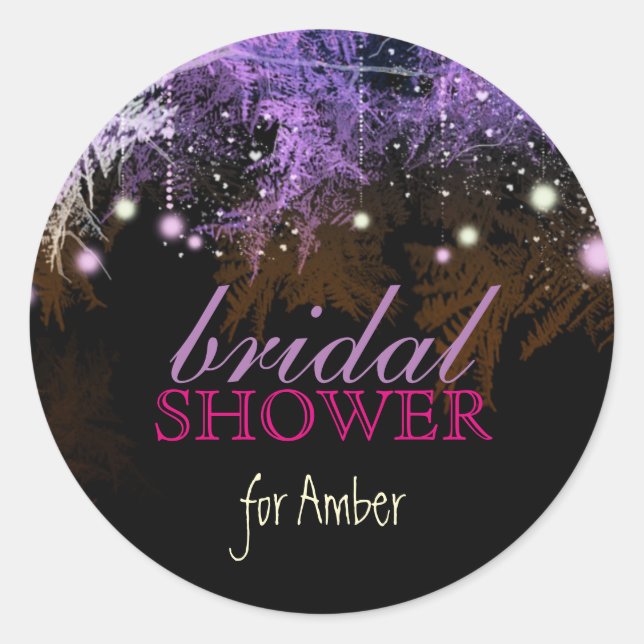 Pegatina Redonda Glitzy Purple Forest Bridal Shower (Anverso)