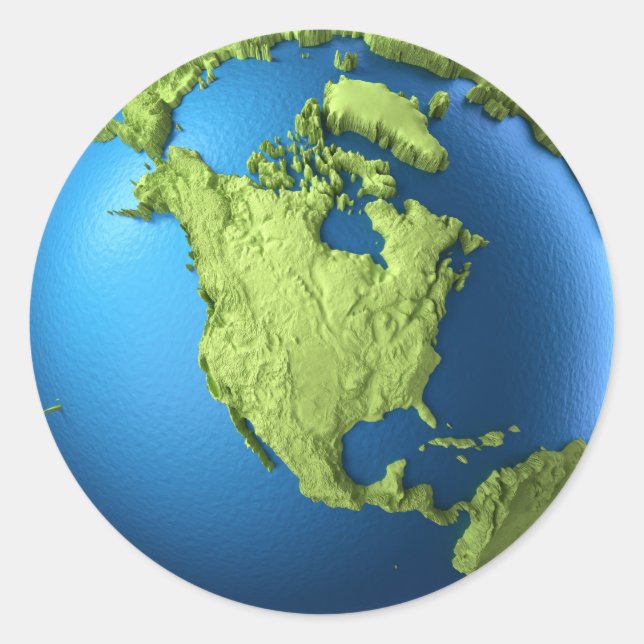 Pegatina Redonda Globe 3d aislado en blanco. Continente Norteaméric (Anverso)