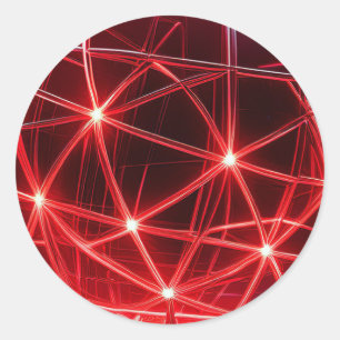 Pegatina Redonda Globe De Vidrio Rojo En Pedestal Con Línea Interse