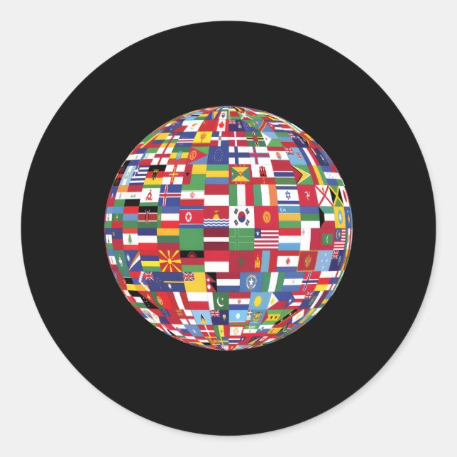 Pegatina Redonda Globe Of Flags World Map Atlas (Anverso)