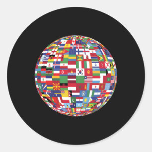 Pegatina Redonda Globe Of Flags World Map Atlas