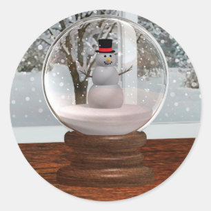 Pegatina Redonda Globe Snowman Snow