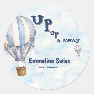 Pegatina Redonda Globo aerostático azul Up Up & Away Baby Shower