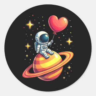 Pegatina Redonda Globo cardíaco de astronauta espacial día de San V