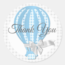 Pegatina Redonda Globo de aire caliente azul de Gingham