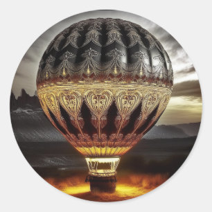 Pegatina Redonda Globo de aire caliente con diseño barroco intrinca