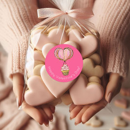 Pegatina Redonda Globo de aire caliente Feliz Día de San Valentín