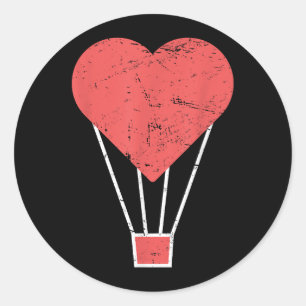 Pegatina Redonda Globo de aire caliente Heart Cute