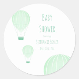 Pegatina Redonda Globo de aire caliente verde | BABY SHOWER