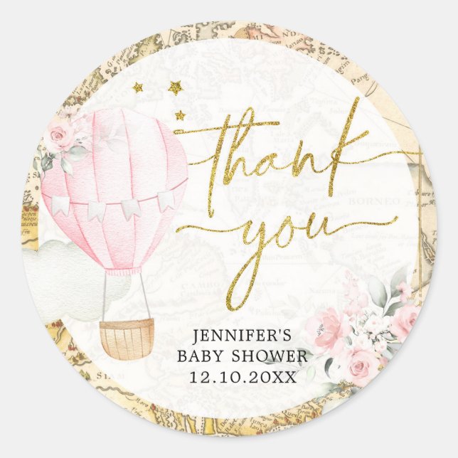 Pegatina Redonda Globo de aire rosado no es maravilloso gracias (Anverso)