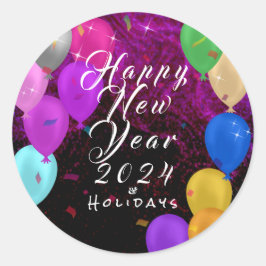 Pegatina Redonda Globo de Año Nuevo feliz