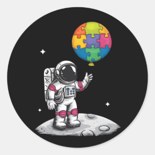 Pegatina Redonda Globo de astronauta autista Espacio Conciencia del