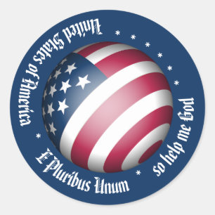 Pegatina Redonda Globo de bandera americana personalizada y lema de