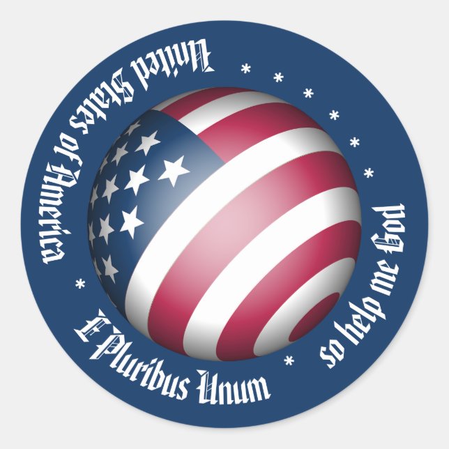 Pegatina Redonda Globo de bandera americana personalizada y lema de (Anverso)