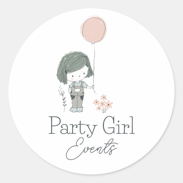 Pegatina Redonda Globo de Chica de Cute Pastel (Anverso)