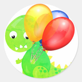 Pegatina Redonda Globo de Dinosaurio Divertido