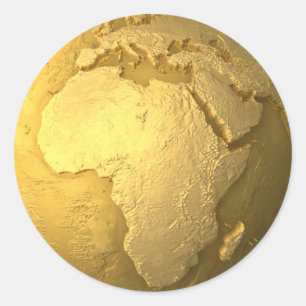 Pegatina Redonda Globo del oro - la tierra metalizado, África, 3d