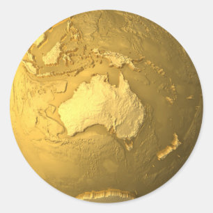 Pegatina Redonda Globo del oro - la tierra metalizado, Australia,