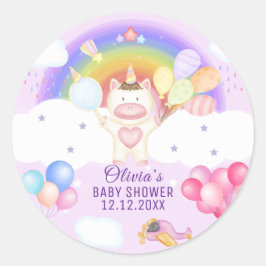 Pegatina Redonda Globo Pastel Unicornio Rainbow Baby Shower