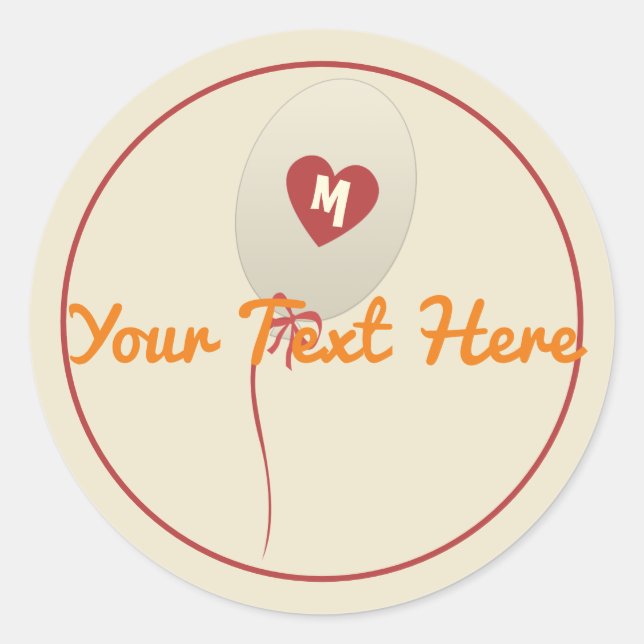 Pegatina Redonda Globo Personalizado Corazón Rojo Boda Bebé Niños (Anverso)