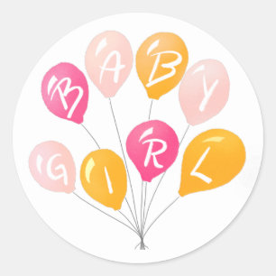 Pegatina Redonda Globos amarillos rosados lindo bebé niña Baby Show
