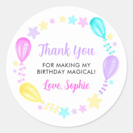 Pegatina Redonda Globos arcoiris y estrellas gracias