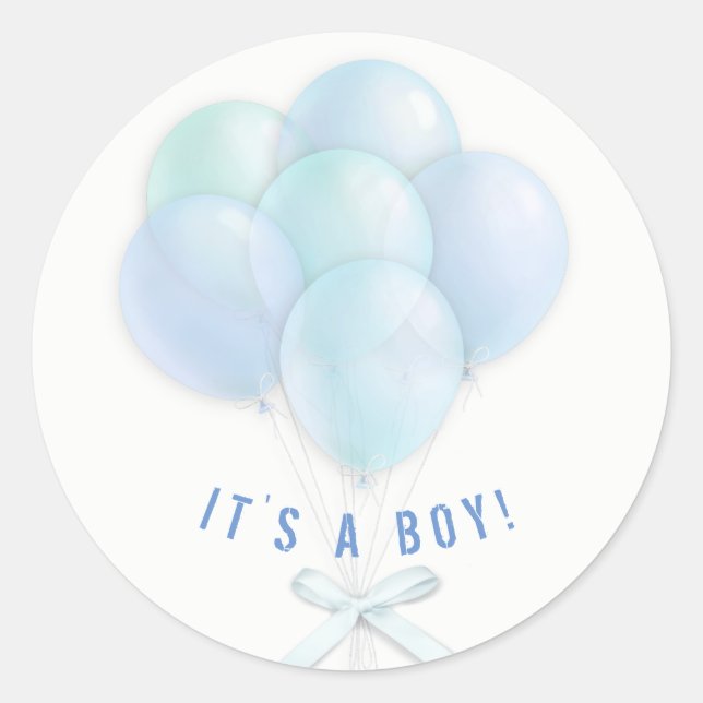 Pegatina Redonda Globos azules de Baby Boy (Anverso)