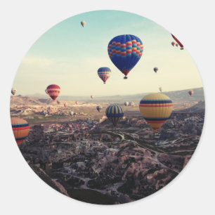 Pegatina Redonda Globos de aire caliente Cappadocia Turquía