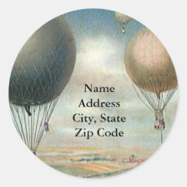 Pegatina Redonda Globos de aire caliente de transporte de vintage,