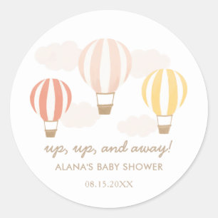 Pegatina Redonda Globos de aire caliente rosa Baby Shower Classic R