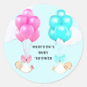 Pegatina Redonda Globos de Chicas gemelos Baby Shower