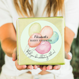 Pegatina Redonda Globos de color de agua en Baby Shower verde