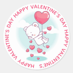 Pegatina Redonda Globos de corazón de osito de peluche personalizad