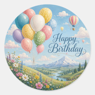 Pegatina Redonda Globos de cumpleaños caprichosos