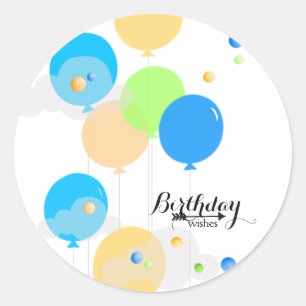 Pegatina Redonda Globos de cumpleaños coloridos y caídas de pintura