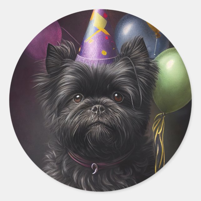 Pegatina Redonda Globos de cumpleaños de Affenpinscher Dog (Anverso)
