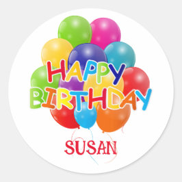 Pegatina Redonda Globos de cumpleaños felices