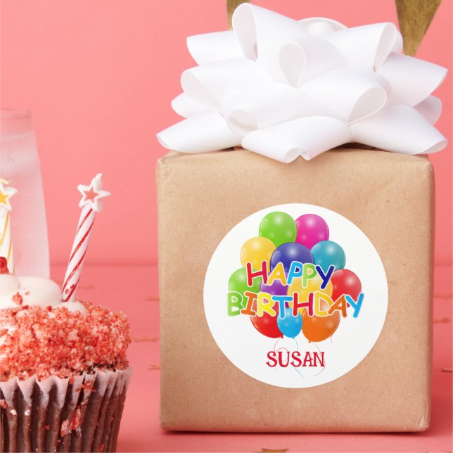 Pegatina Redonda Globos de cumpleaños felices (Fiesta)