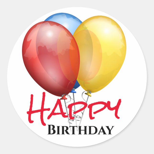 Pegatina Redonda Globos de Cumpleaños Feliz (Anverso)