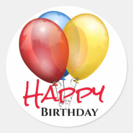 Pegatina Redonda Globos de Cumpleaños Feliz