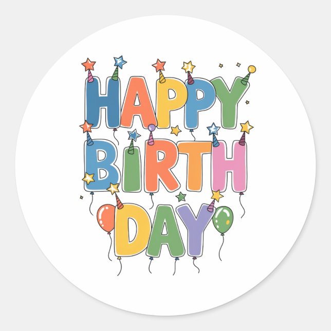 Pegatina Redonda Globos de Feliz Cumpleaños (Anverso)