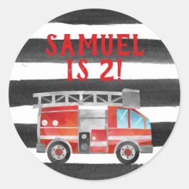 Pegatina Redonda Globos de fiesta de cumpleaños de camión de bomber