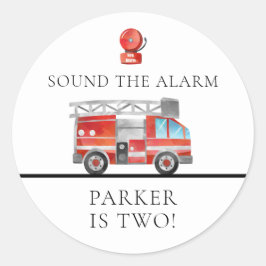 Pegatina Redonda Globos de fiesta de cumpleaños de camión de bomber