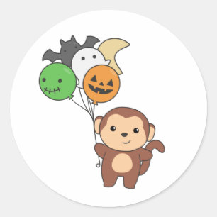 Pegatina Redonda Globos De Halloween De Monos Para Niños Monos Cuid