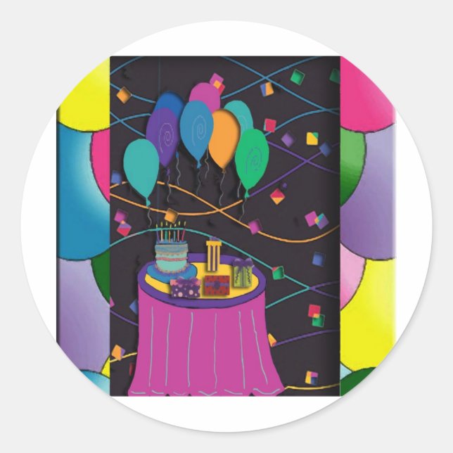 Pegatina Redonda globos de invitacionación sorpresa (Anverso)