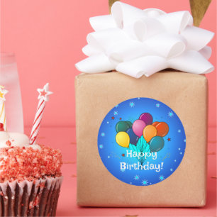 Pegatina Redonda Globos de la celebración del cumpleaños feliz