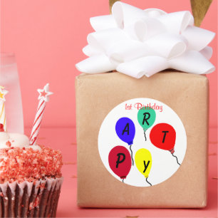 Pegatina Redonda Globos de la primera fiesta de cumpleaños