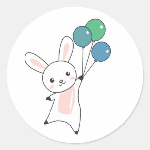 Pegatina Redonda Globos De Moscas Conejitas Sobre Animales Cuidados