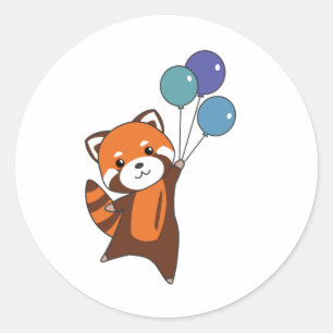 Pegatina Redonda Globos De Moscas Rojas Panda Cutan Animales Para N