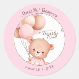 Pegatina Redonda Globos de osito acuarela rosa